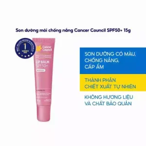 Son Dưỡng Môi Chống Nắng Cancer Council Lip Balm Raspberry SPF50+ 15g - Màu Hồng, Hương Quả Mâm Xôi