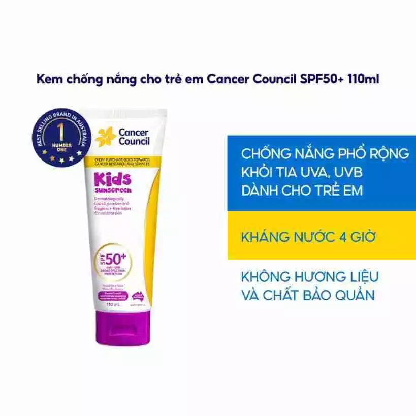Kem Chống Nắng Dành Cho Trẻ Em Cancer Council Kids Sunscreen SPF50+ (110ml)