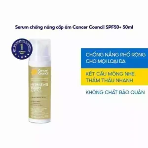 Kem Chống Nắng  Cancer Council Hydrating Serum SPF50+ (50ml) –  Cấp Ẩm Toàn Diện, Dùng Cho Da Dầu