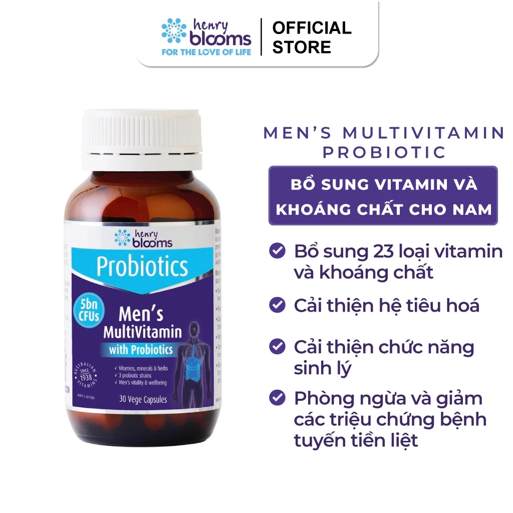 Vitamin Tổng Hợp Cho Nam Men's Multivitamin With Probiotics Henry Blooms (30 Viên/Hộp)