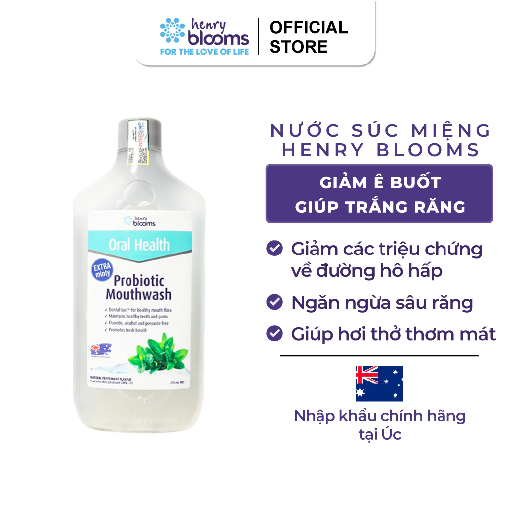 Nước Súc Miệng Henry Blooms Oral Health Probiotic Mouthwash 375ml - Giúp Làm Sạch Vi Khuẩn Bảo Vệ Răng Miệng