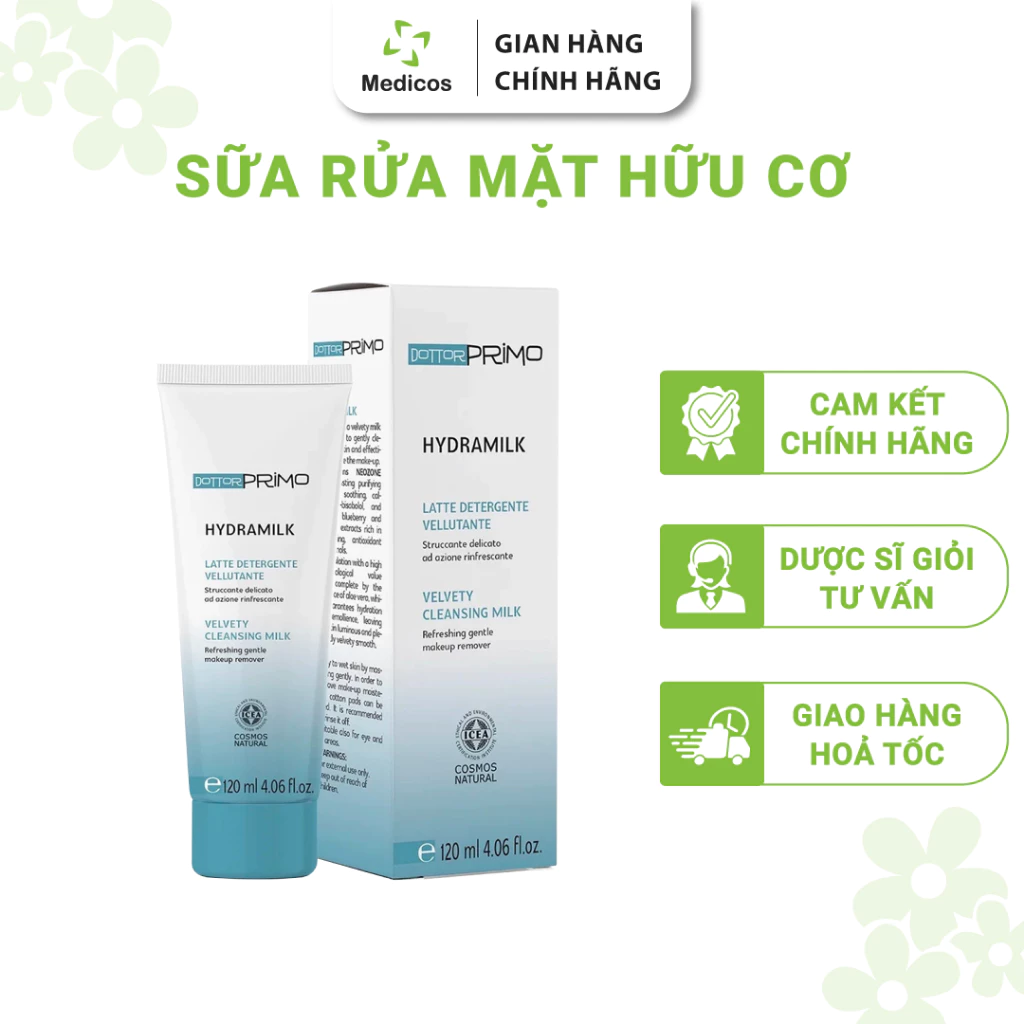 Sữa Rửa Mặt Hữu Cơ DottorPrimo Hydramilk Cho Da Nhạy Cảm Dễ Bị Kích Ứng - 120ml